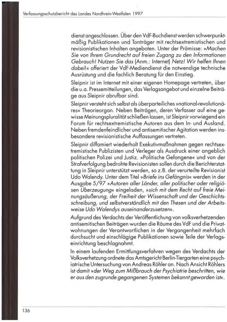 Seite 138 des Verfassungsschutzbericht 1997 Nordrhein-Westfalen