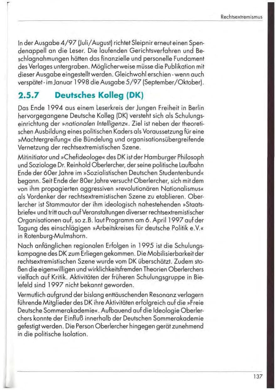 Seite 139 des Verfassungsschutzbericht 1997 Nordrhein-Westfalen