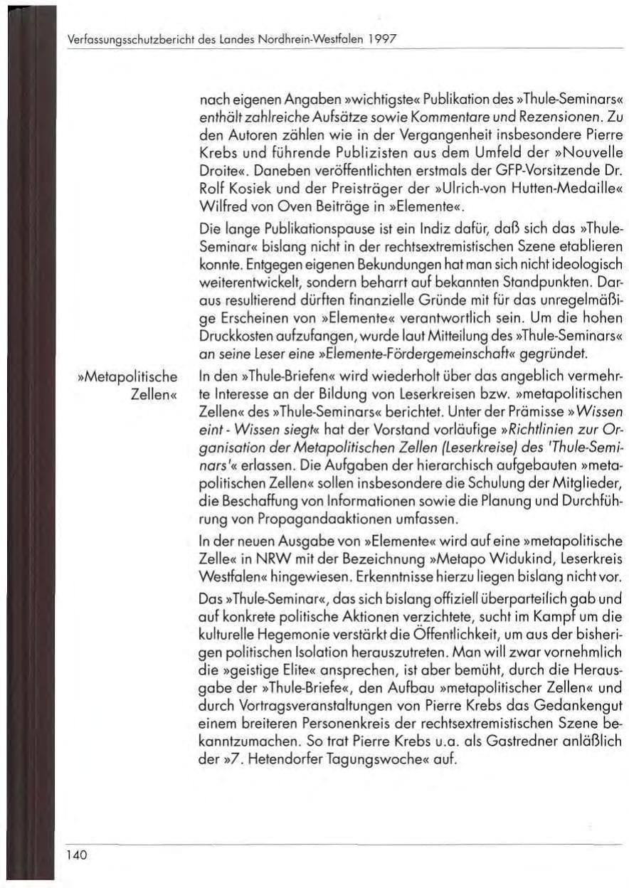Seite 142 des Verfassungsschutzbericht 1997 Nordrhein-Westfalen