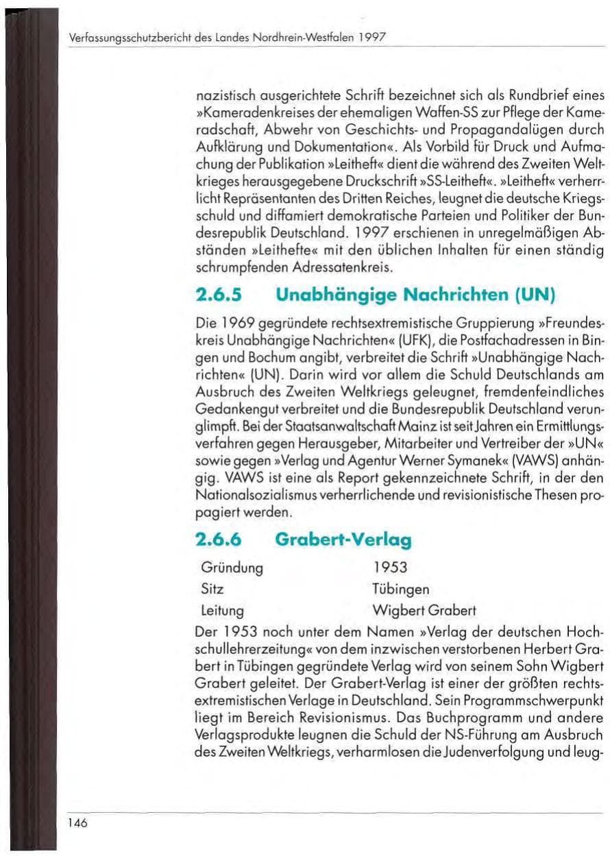 Seite 148 des Verfassungsschutzbericht 1997 Nordrhein-Westfalen