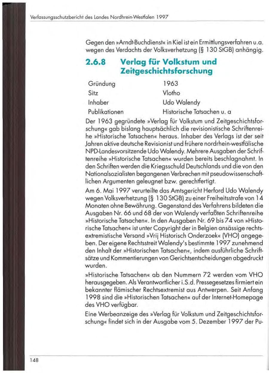 Seite 150 des Verfassungsschutzbericht 1997 Nordrhein-Westfalen