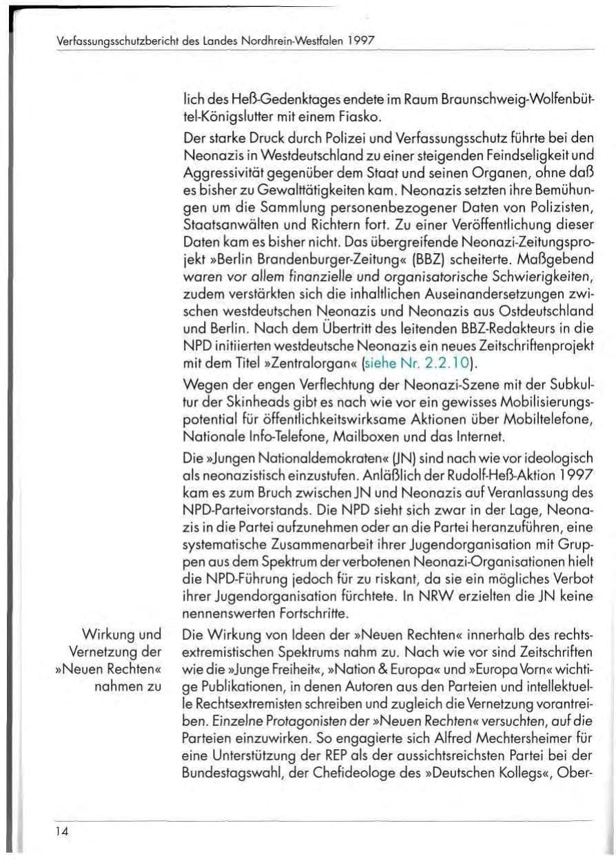 Seite 16 des Verfassungsschutzbericht 1997 Nordrhein-Westfalen