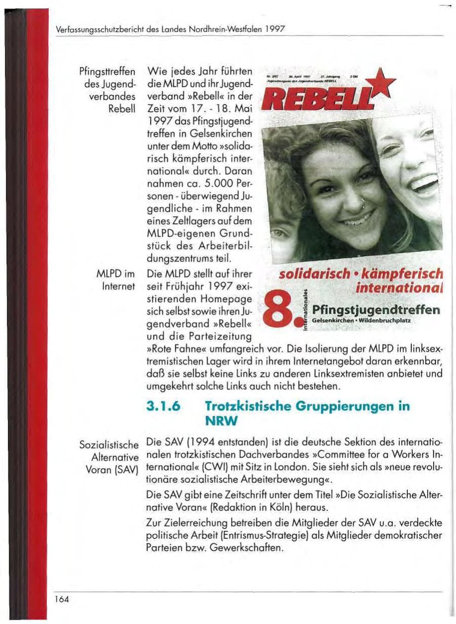Seite 166 des Verfassungsschutzbericht 1997 Nordrhein-Westfalen
