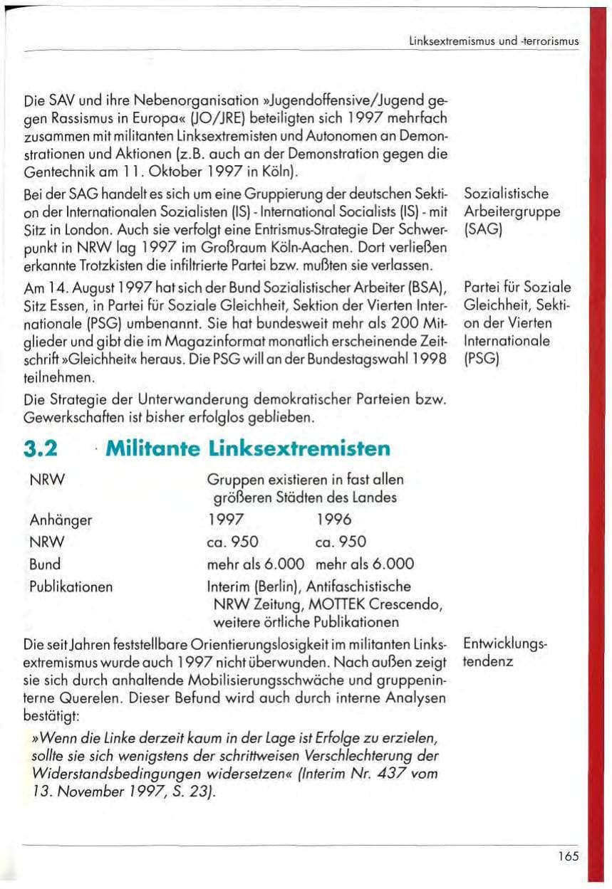 Seite 167 des Verfassungsschutzbericht 1997 Nordrhein-Westfalen