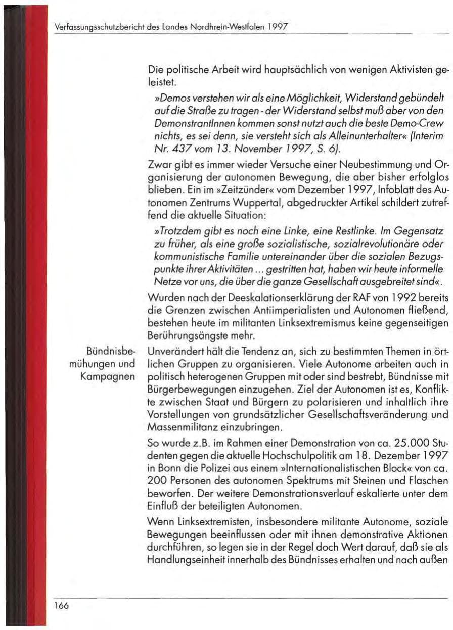 Seite 168 des Verfassungsschutzbericht 1997 Nordrhein-Westfalen