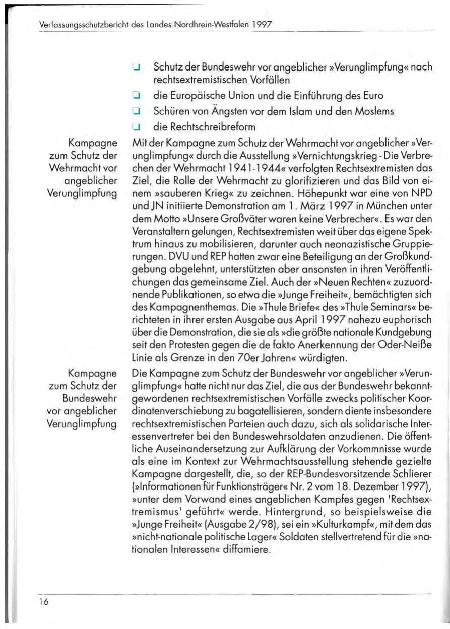 Seite 18 des Verfassungsschutzbericht 1997 Nordrhein-Westfalen