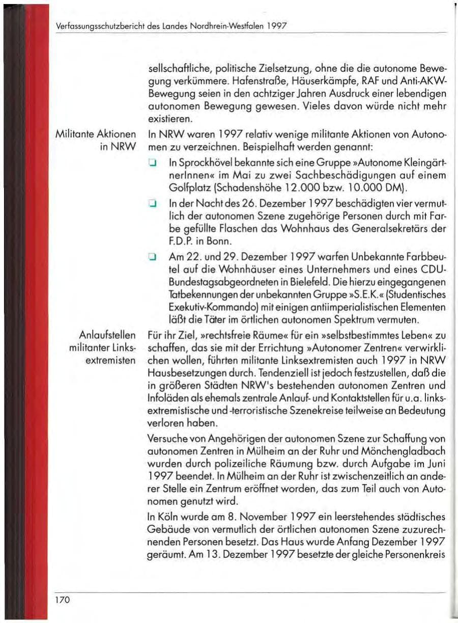 Seite 172 des Verfassungsschutzbericht 1997 Nordrhein-Westfalen