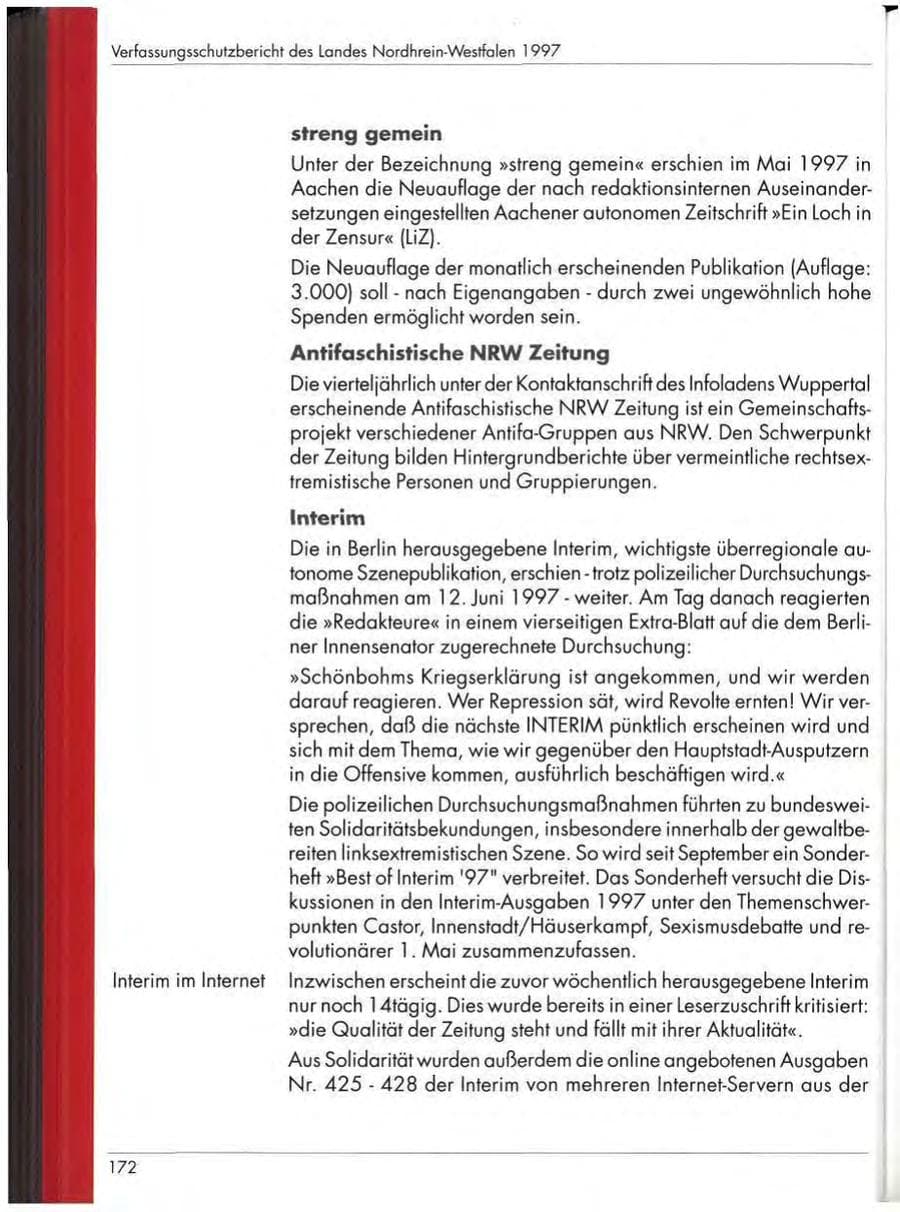 Seite 174 des Verfassungsschutzbericht 1997 Nordrhein-Westfalen