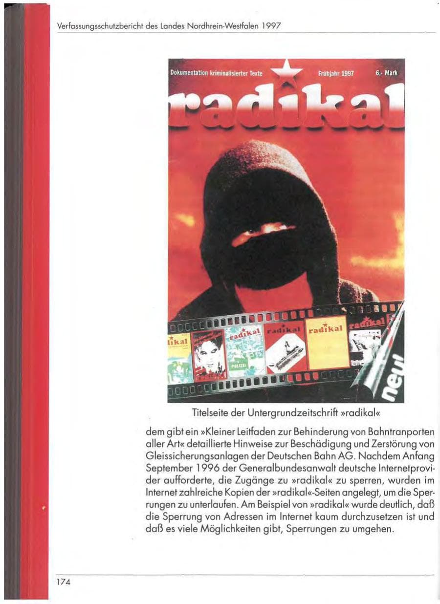 Seite 176 des Verfassungsschutzbericht 1997 Nordrhein-Westfalen
