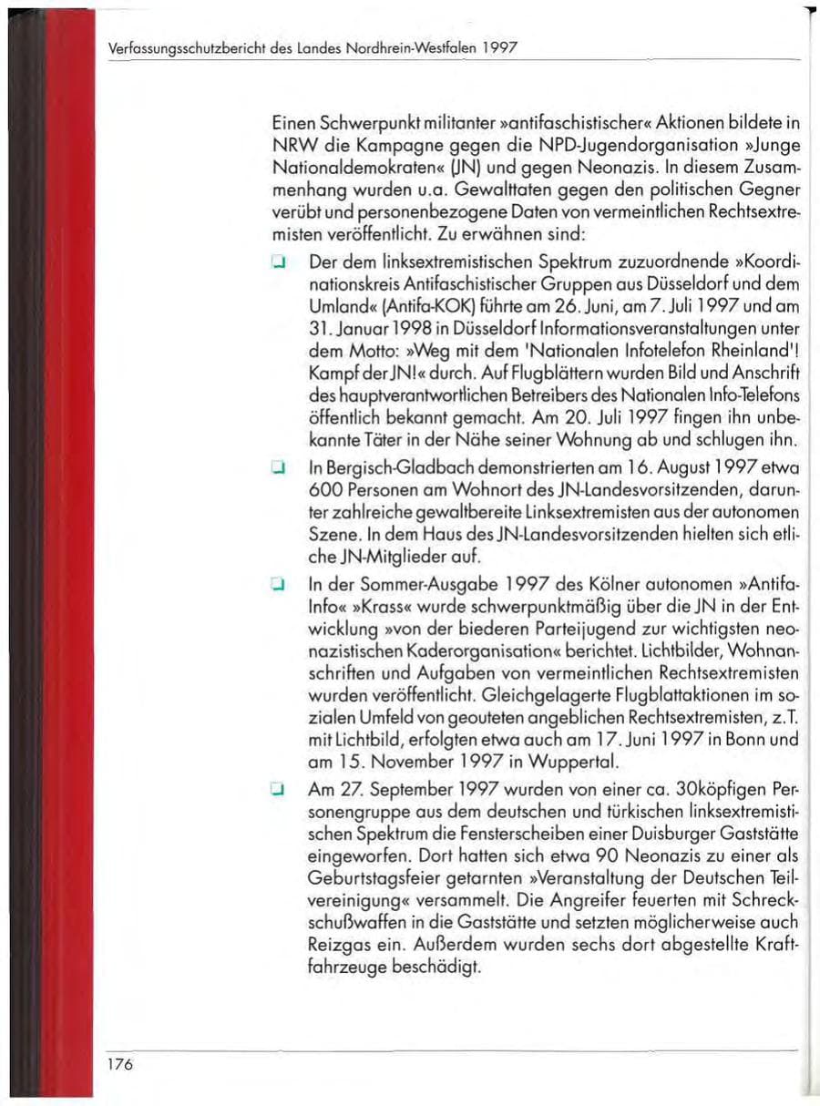 Seite 178 des Verfassungsschutzbericht 1997 Nordrhein-Westfalen