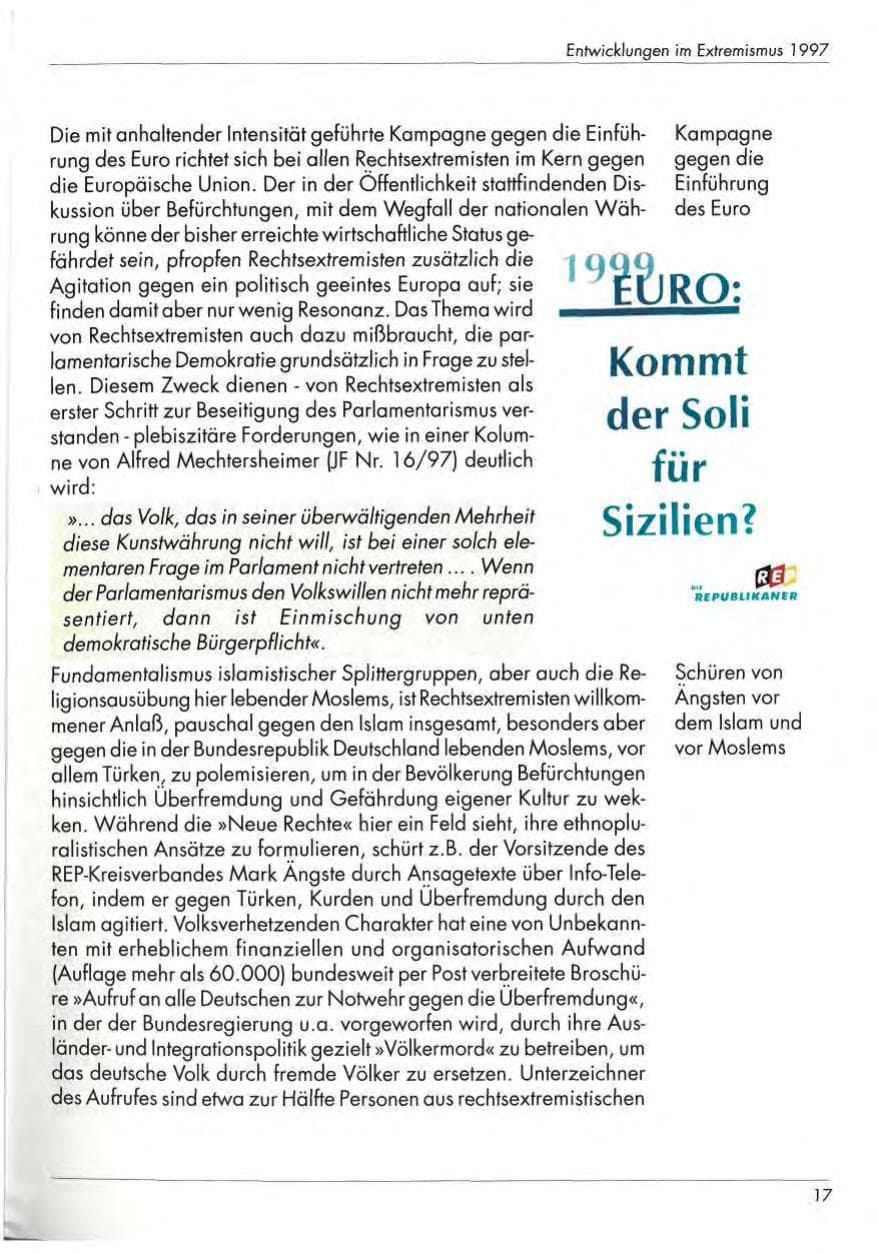 Seite 19 des Verfassungsschutzbericht 1997 Nordrhein-Westfalen