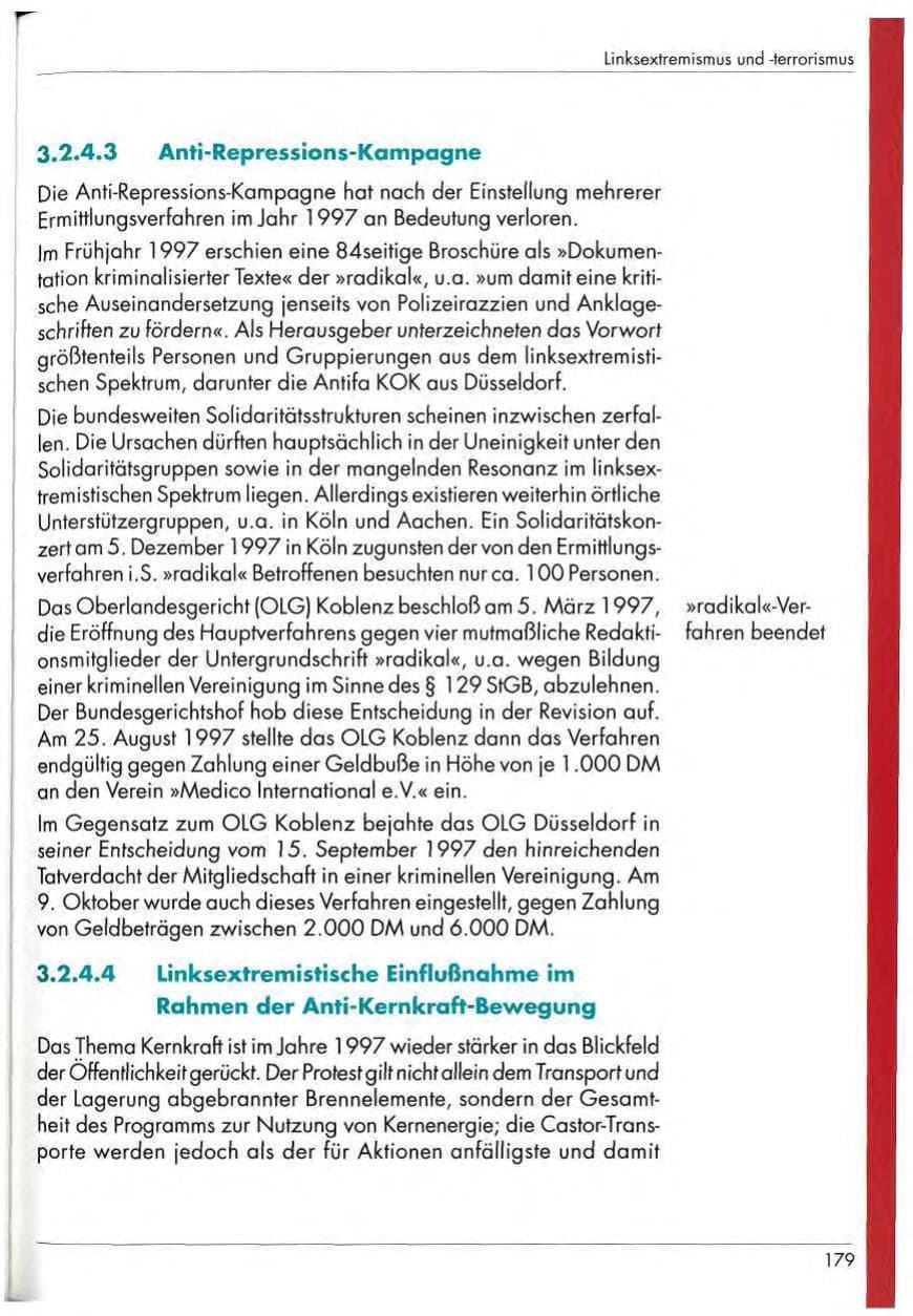 Seite 181 des Verfassungsschutzbericht 1997 Nordrhein-Westfalen