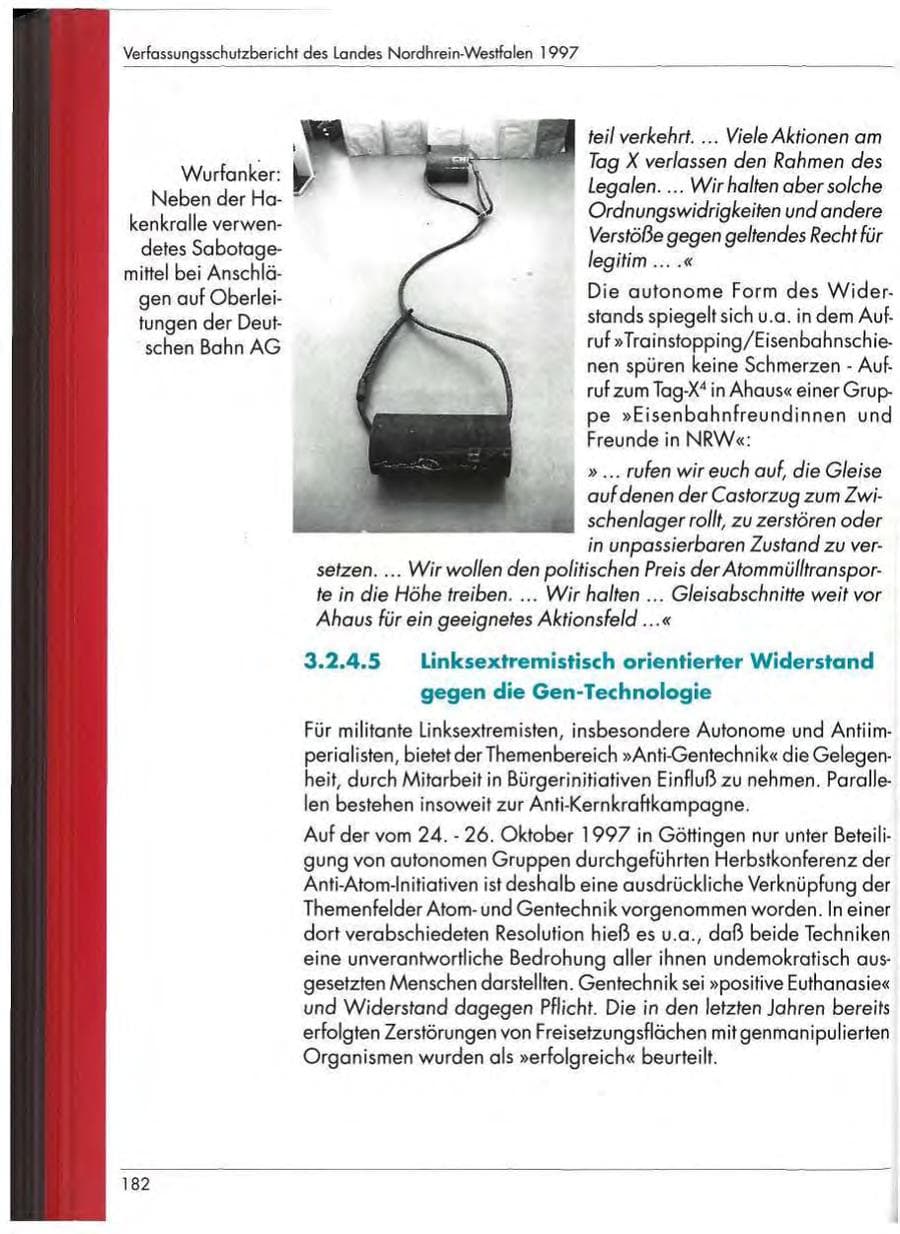 Seite 184 des Verfassungsschutzbericht 1997 Nordrhein-Westfalen