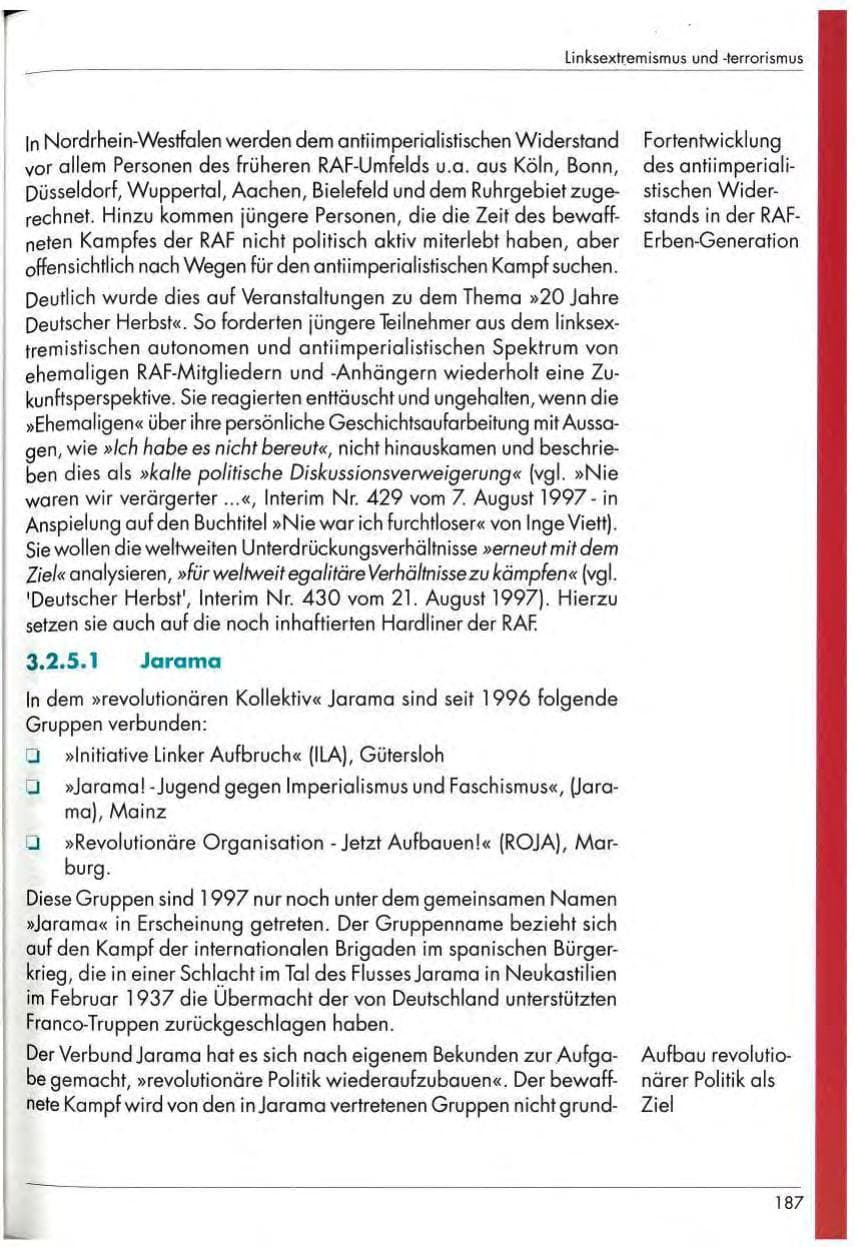 Seite 189 des Verfassungsschutzbericht 1997 Nordrhein-Westfalen