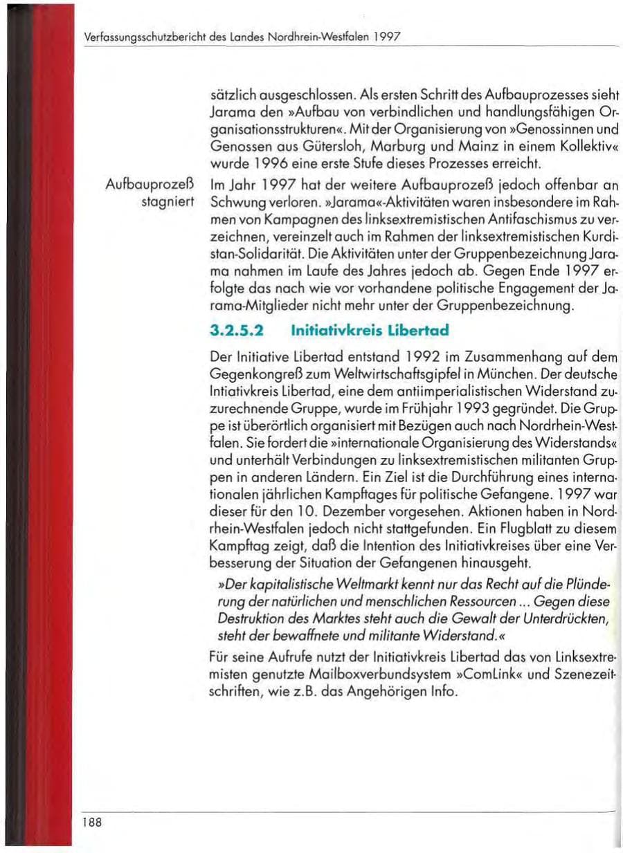 Seite 190 des Verfassungsschutzbericht 1997 Nordrhein-Westfalen