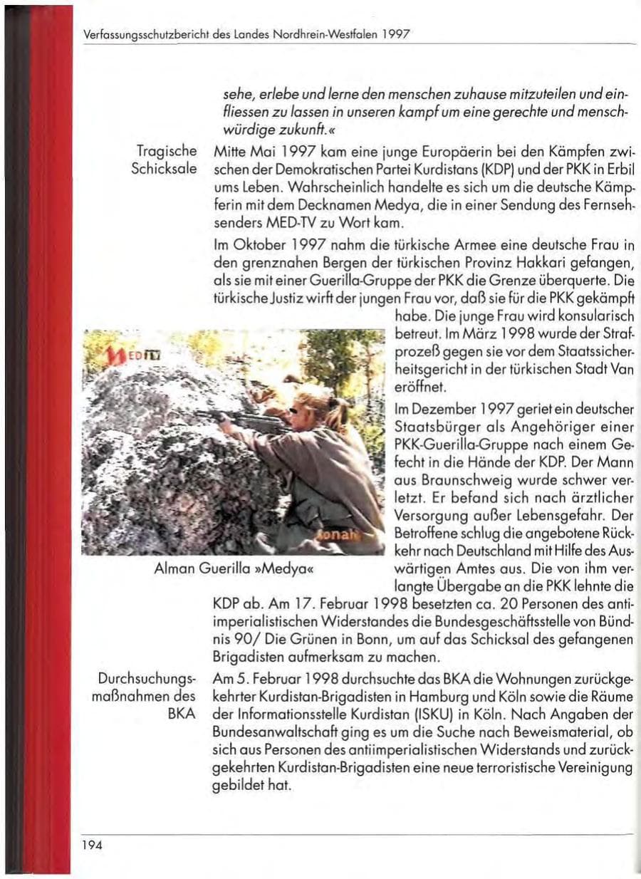 Seite 196 des Verfassungsschutzbericht 1997 Nordrhein-Westfalen