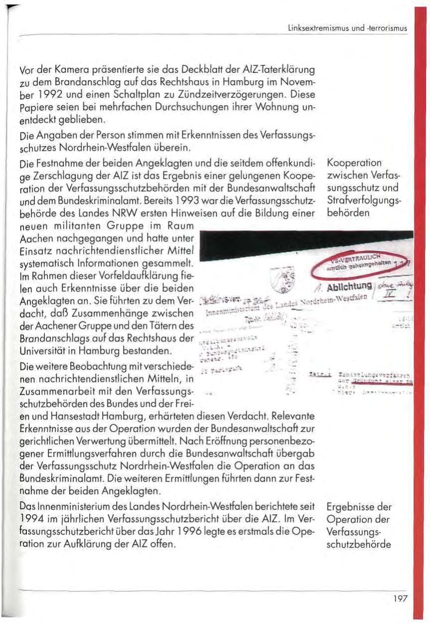 Seite 199 des Verfassungsschutzbericht 1997 Nordrhein-Westfalen