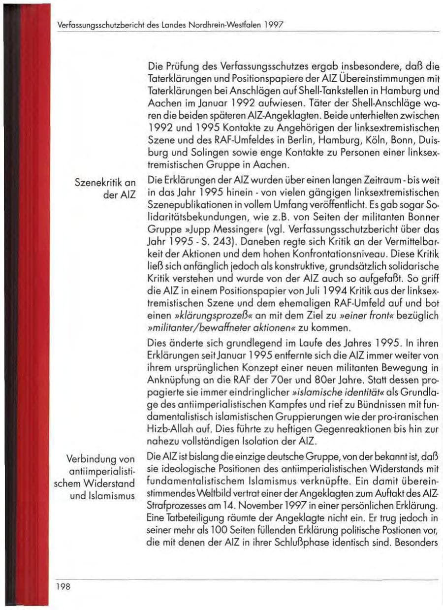 Seite 200 des Verfassungsschutzbericht 1997 Nordrhein-Westfalen