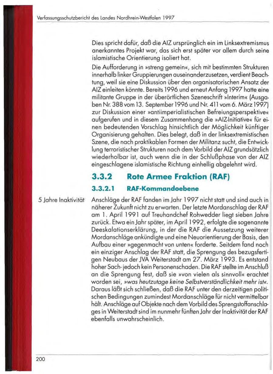 Seite 202 des Verfassungsschutzbericht 1997 Nordrhein-Westfalen