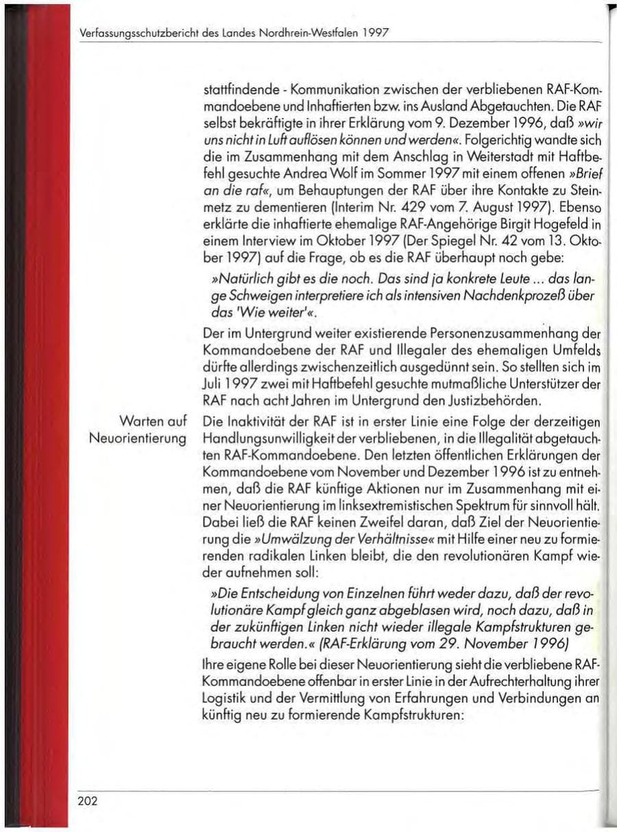 Seite 204 des Verfassungsschutzbericht 1997 Nordrhein-Westfalen