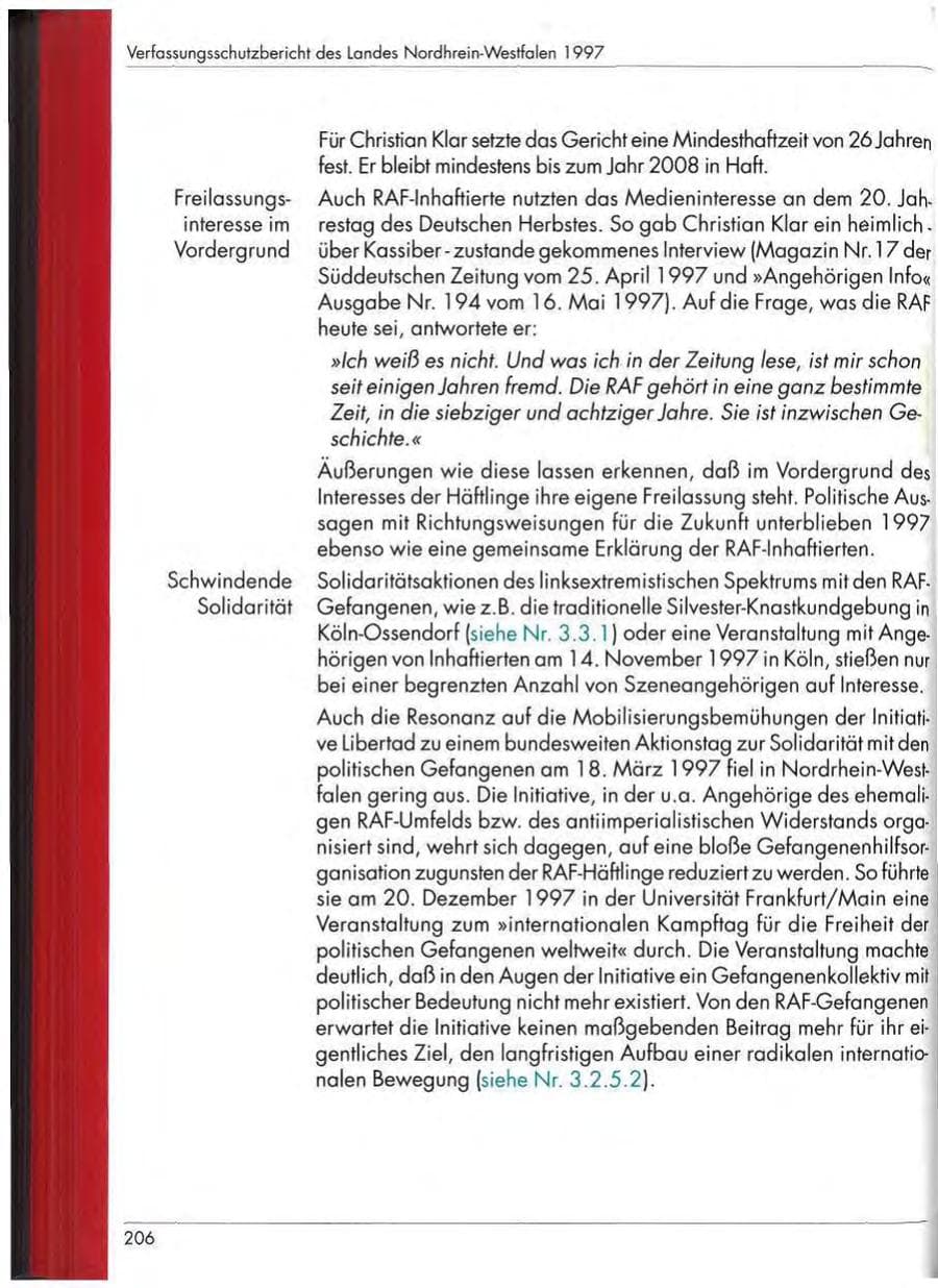 Seite 208 des Verfassungsschutzbericht 1997 Nordrhein-Westfalen