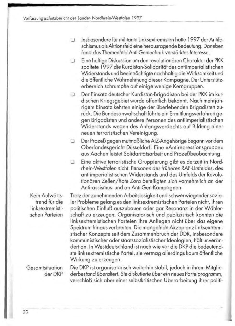 Seite 22 des Verfassungsschutzbericht 1997 Nordrhein-Westfalen