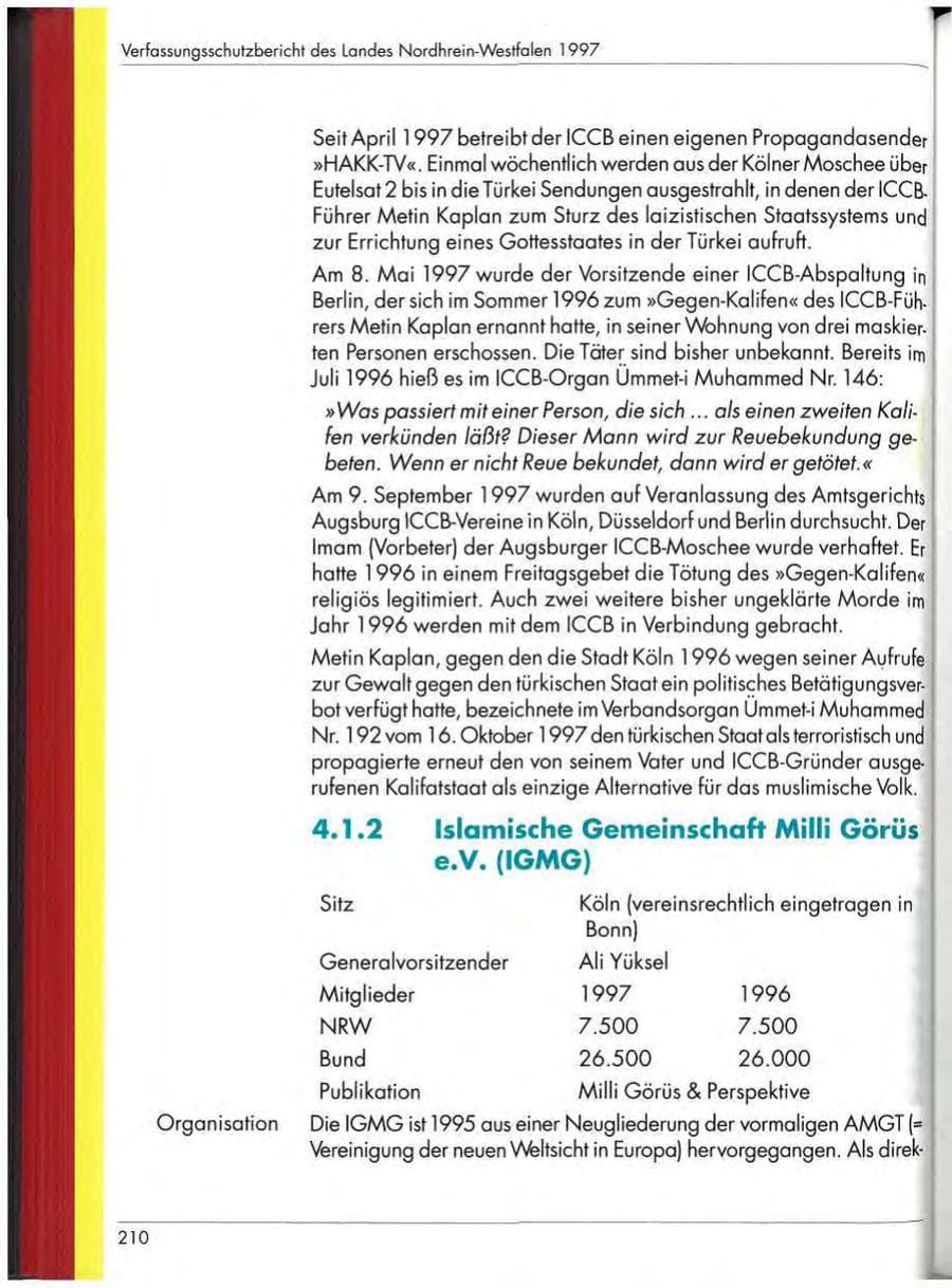 Seite 212 des Verfassungsschutzbericht 1997 Nordrhein-Westfalen