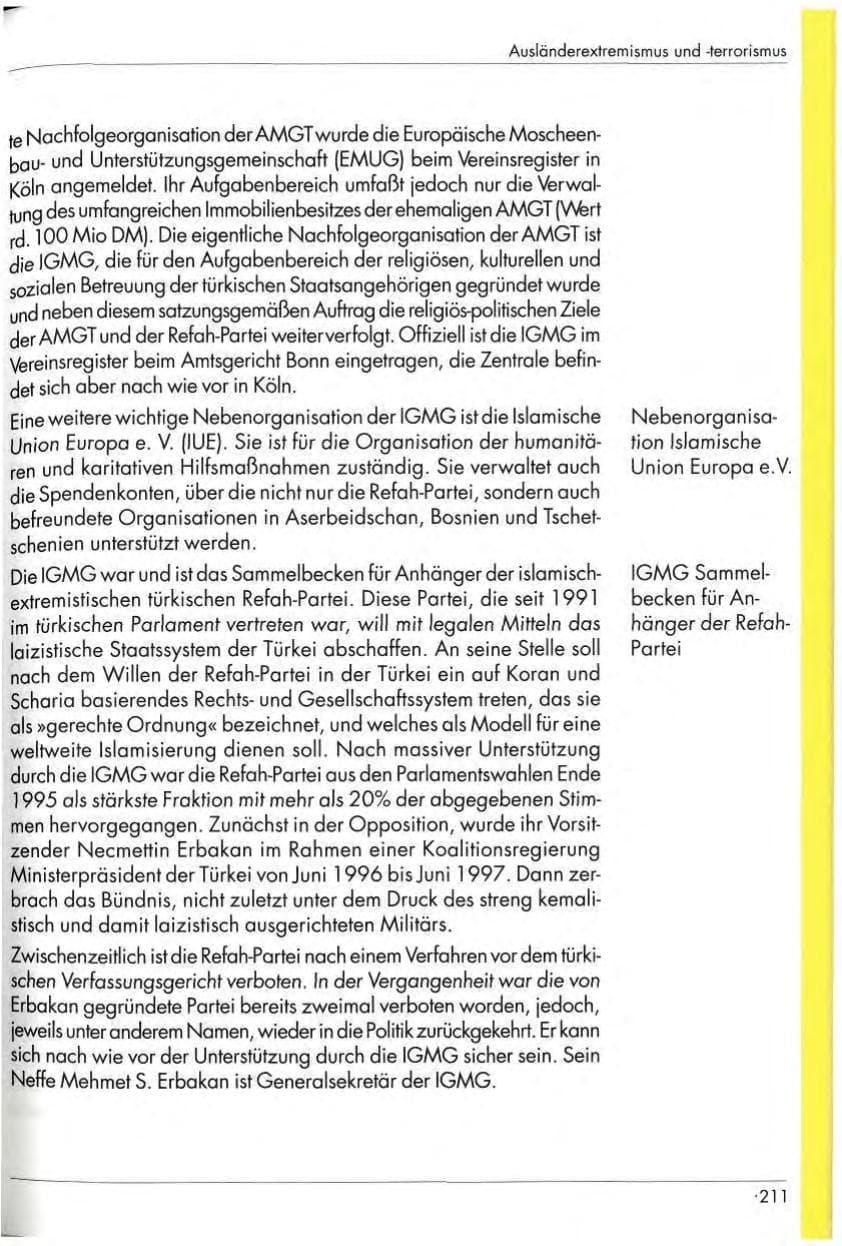 Seite 213 des Verfassungsschutzbericht 1997 Nordrhein-Westfalen