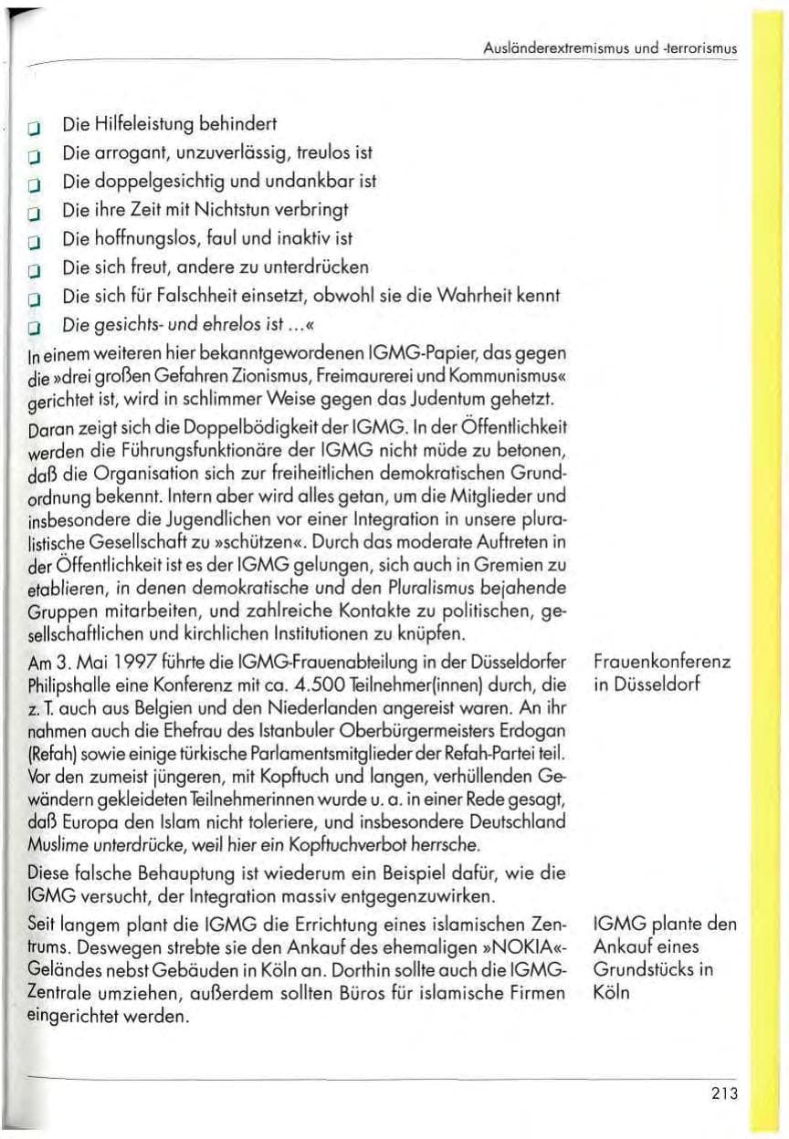 Seite 215 des Verfassungsschutzbericht 1997 Nordrhein-Westfalen