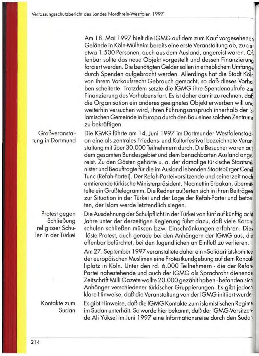 Seite 216 des Verfassungsschutzbericht 1997 Nordrhein-Westfalen