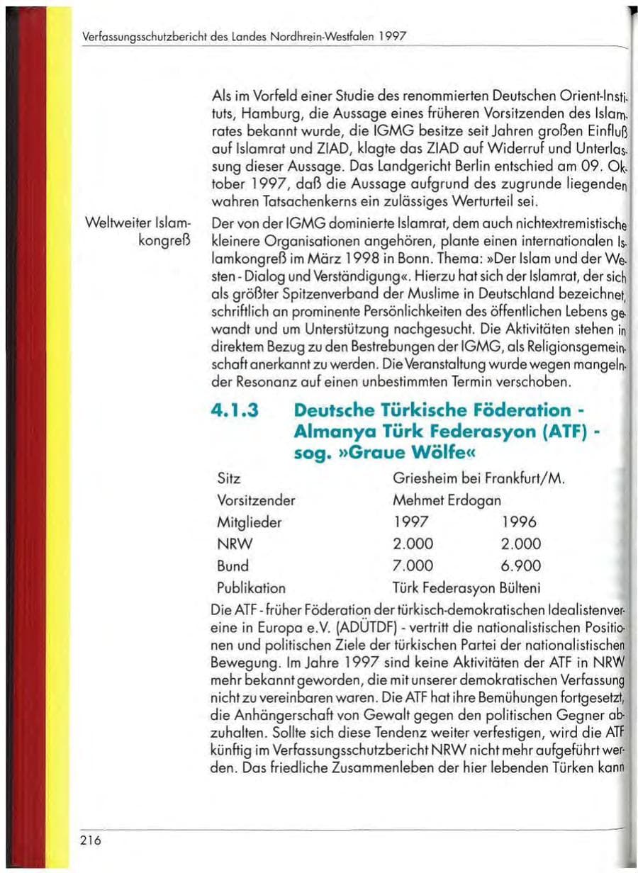 Seite 218 des Verfassungsschutzbericht 1997 Nordrhein-Westfalen