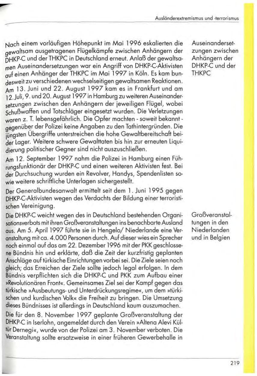 Seite 221 des Verfassungsschutzbericht 1997 Nordrhein-Westfalen