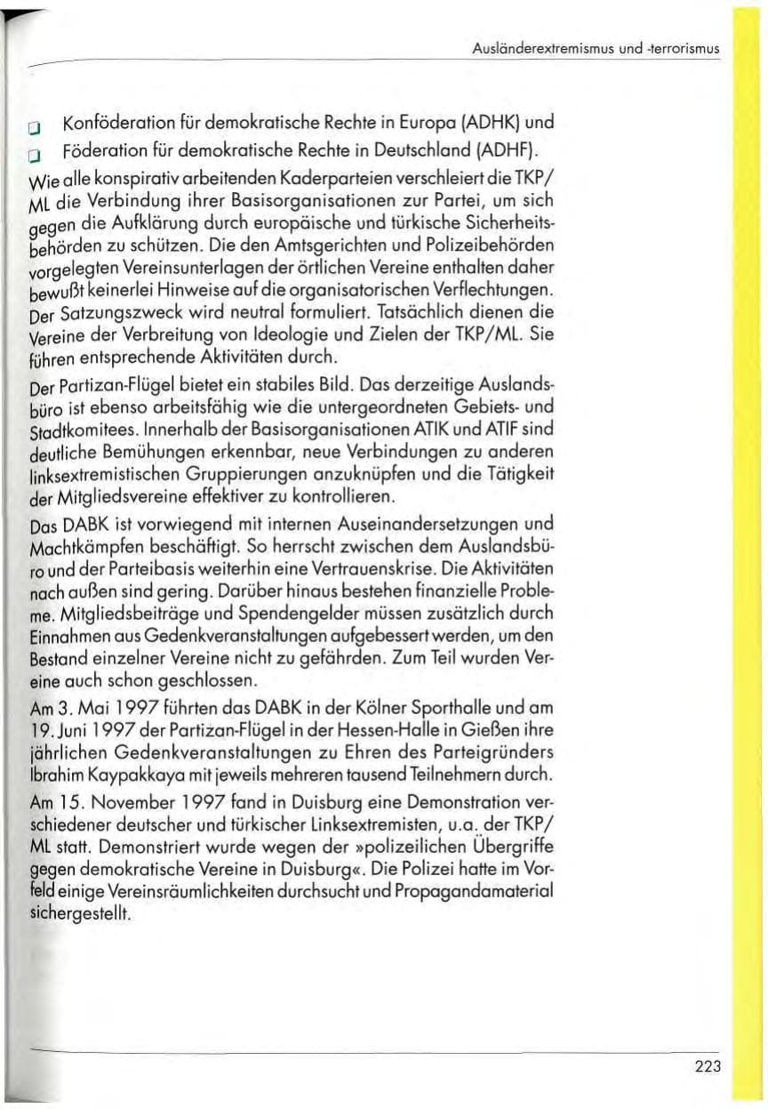 Seite 225 des Verfassungsschutzbericht 1997 Nordrhein-Westfalen