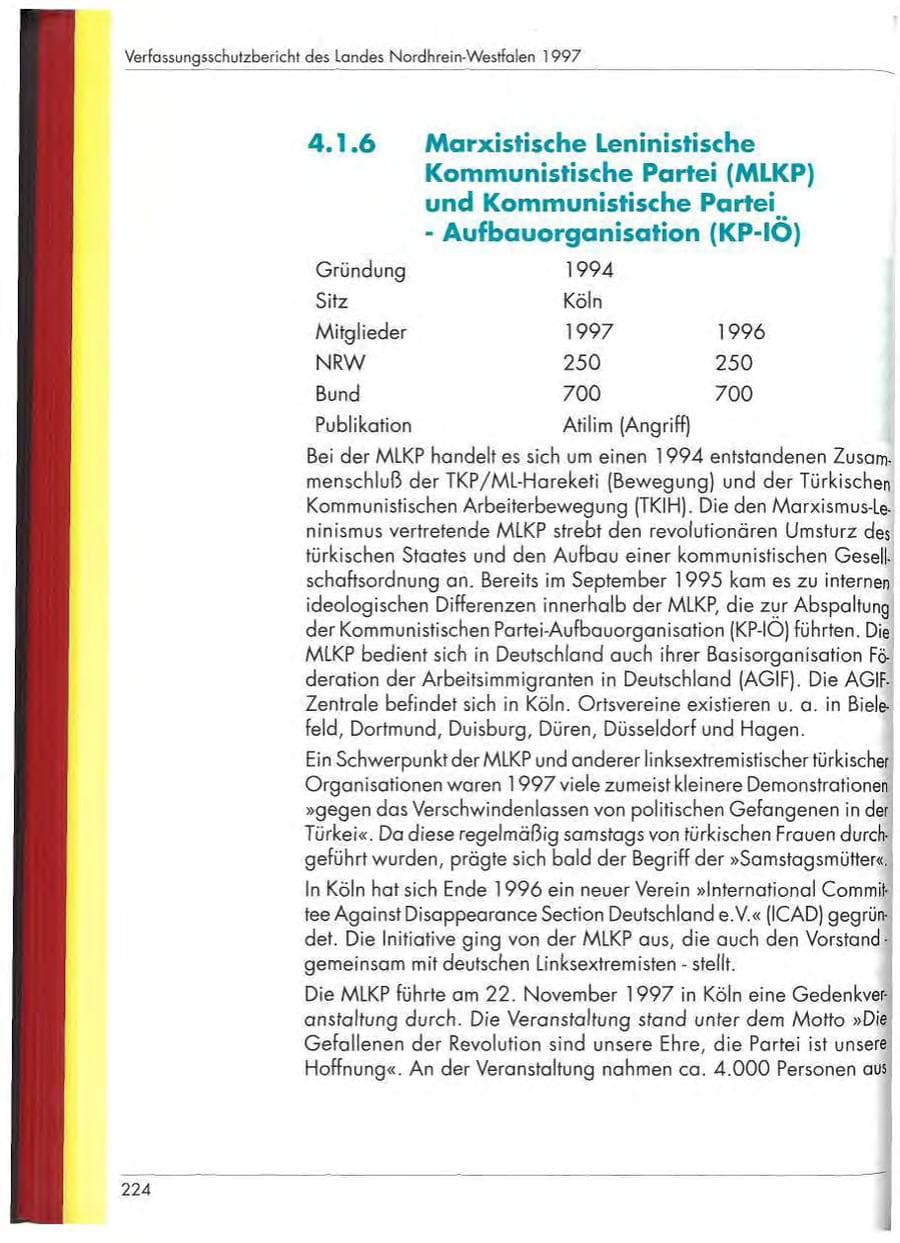 Seite 226 des Verfassungsschutzbericht 1997 Nordrhein-Westfalen