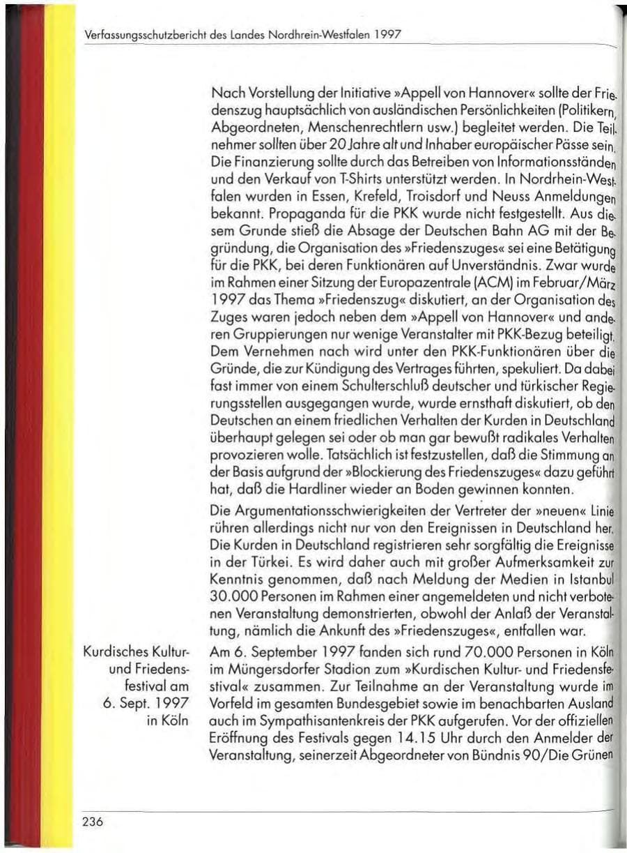 Seite 238 des Verfassungsschutzbericht 1997 Nordrhein-Westfalen