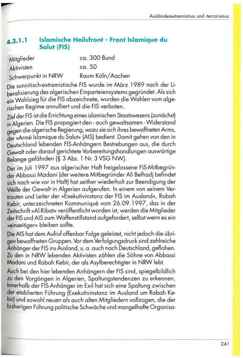 Seite 243 des Verfassungsschutzbericht 1997 Nordrhein-Westfalen