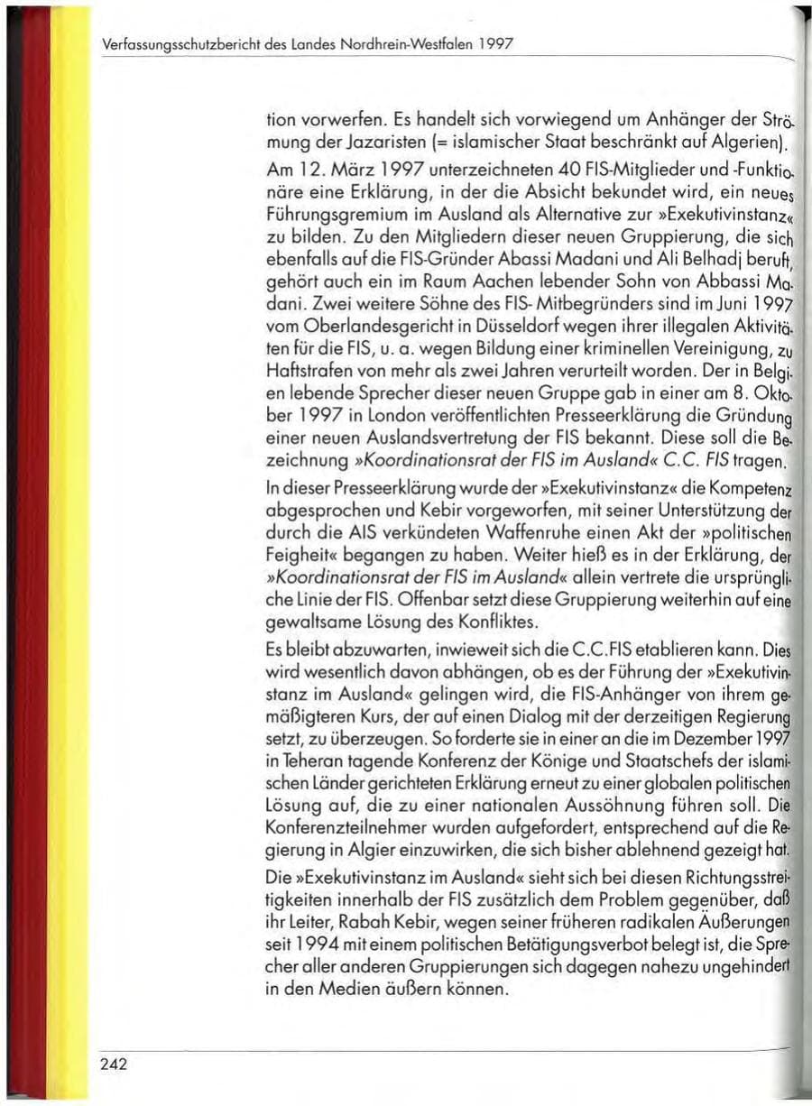 Seite 244 des Verfassungsschutzbericht 1997 Nordrhein-Westfalen