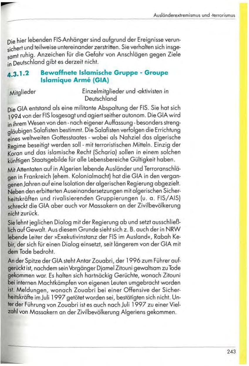 Seite 245 des Verfassungsschutzbericht 1997 Nordrhein-Westfalen