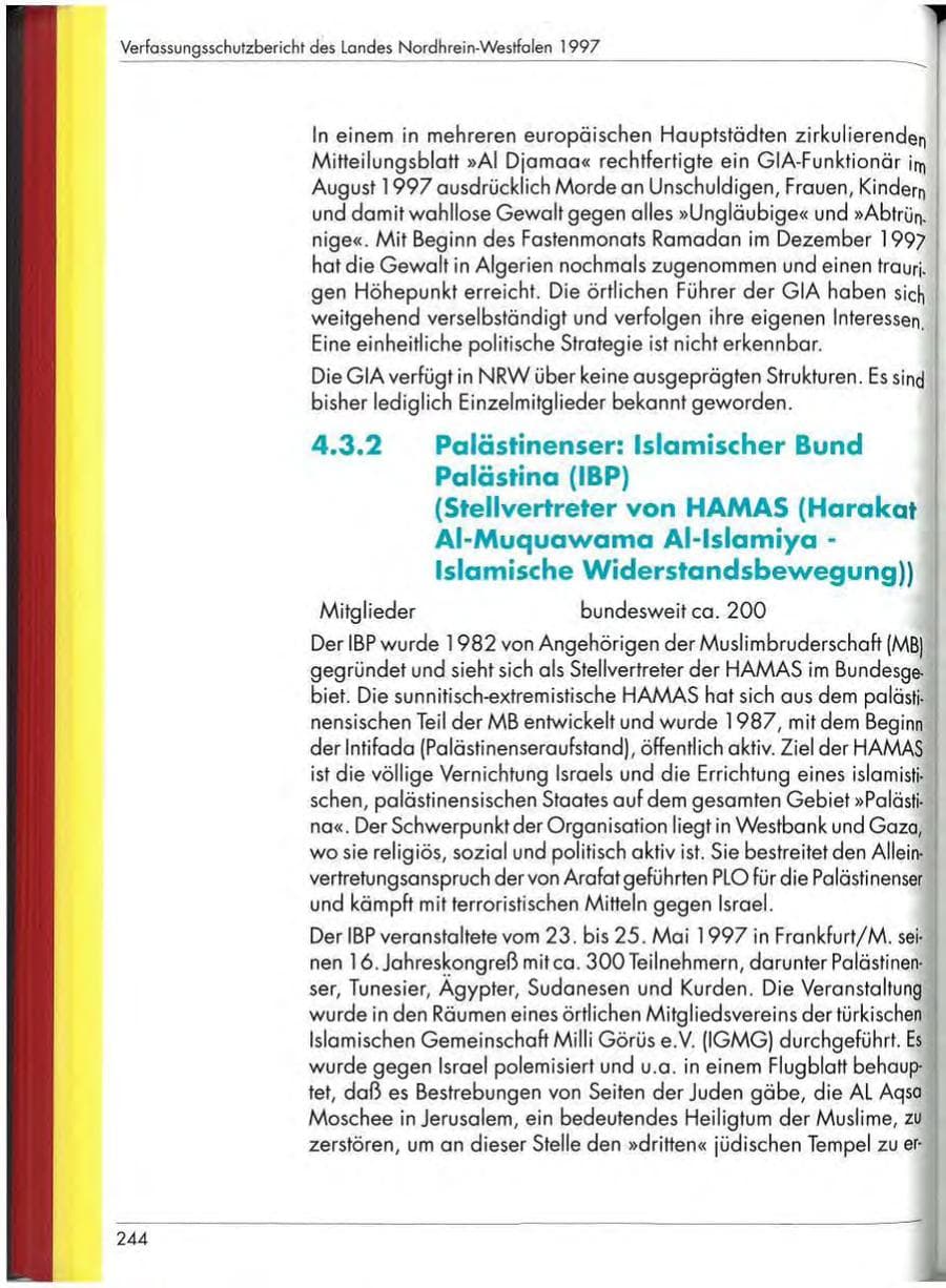 Seite 246 des Verfassungsschutzbericht 1997 Nordrhein-Westfalen
