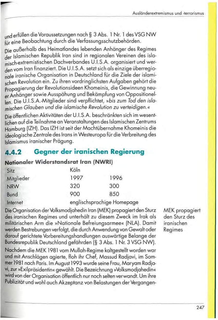 Seite 249 des Verfassungsschutzbericht 1997 Nordrhein-Westfalen