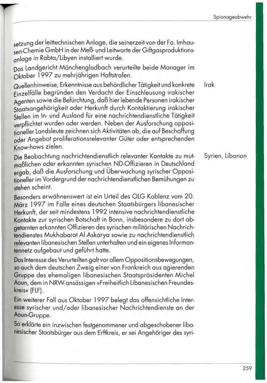 Seite 261 des Verfassungsschutzbericht 1997 Nordrhein-Westfalen