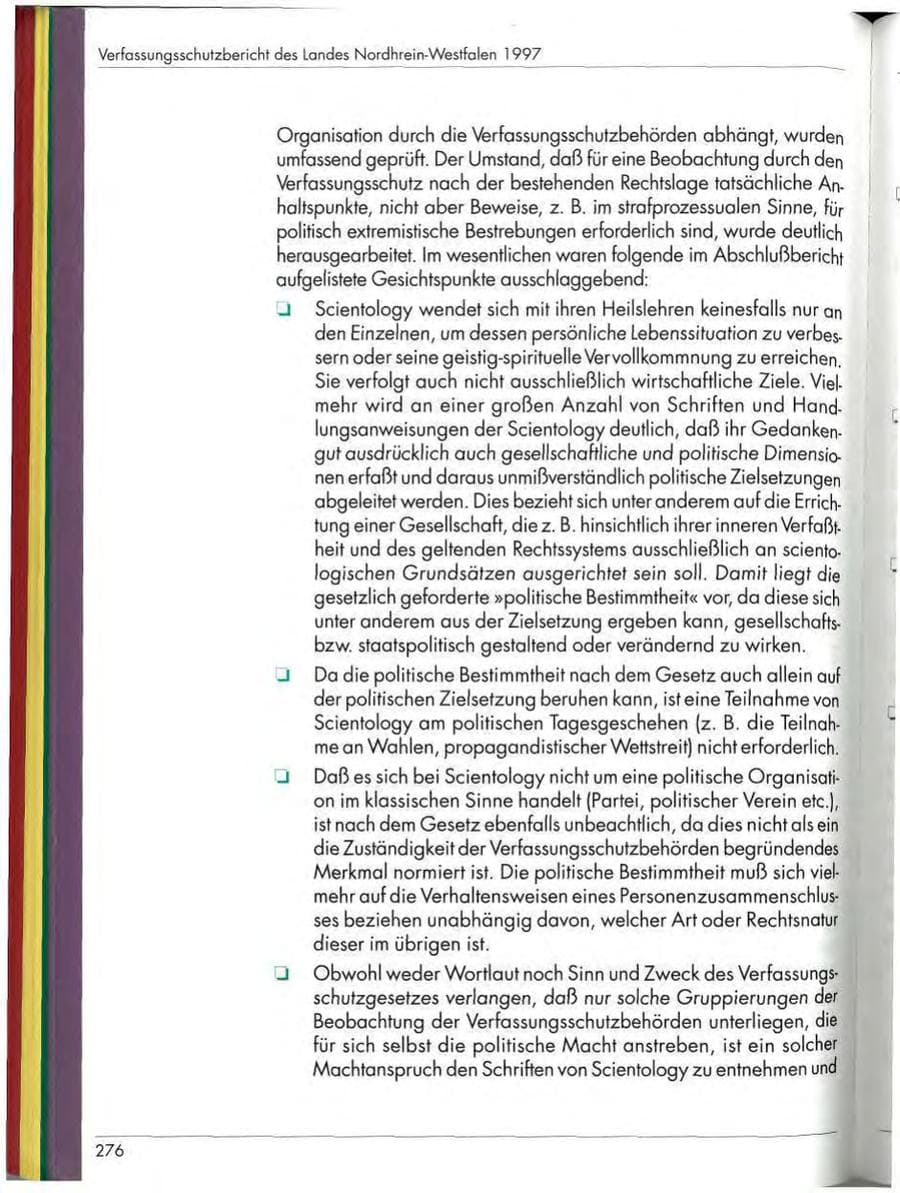 Seite 278 des Verfassungsschutzbericht 1997 Nordrhein-Westfalen