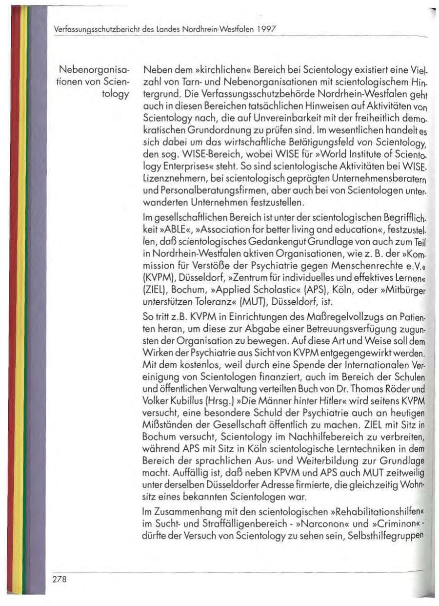 Seite 280 des Verfassungsschutzbericht 1997 Nordrhein-Westfalen