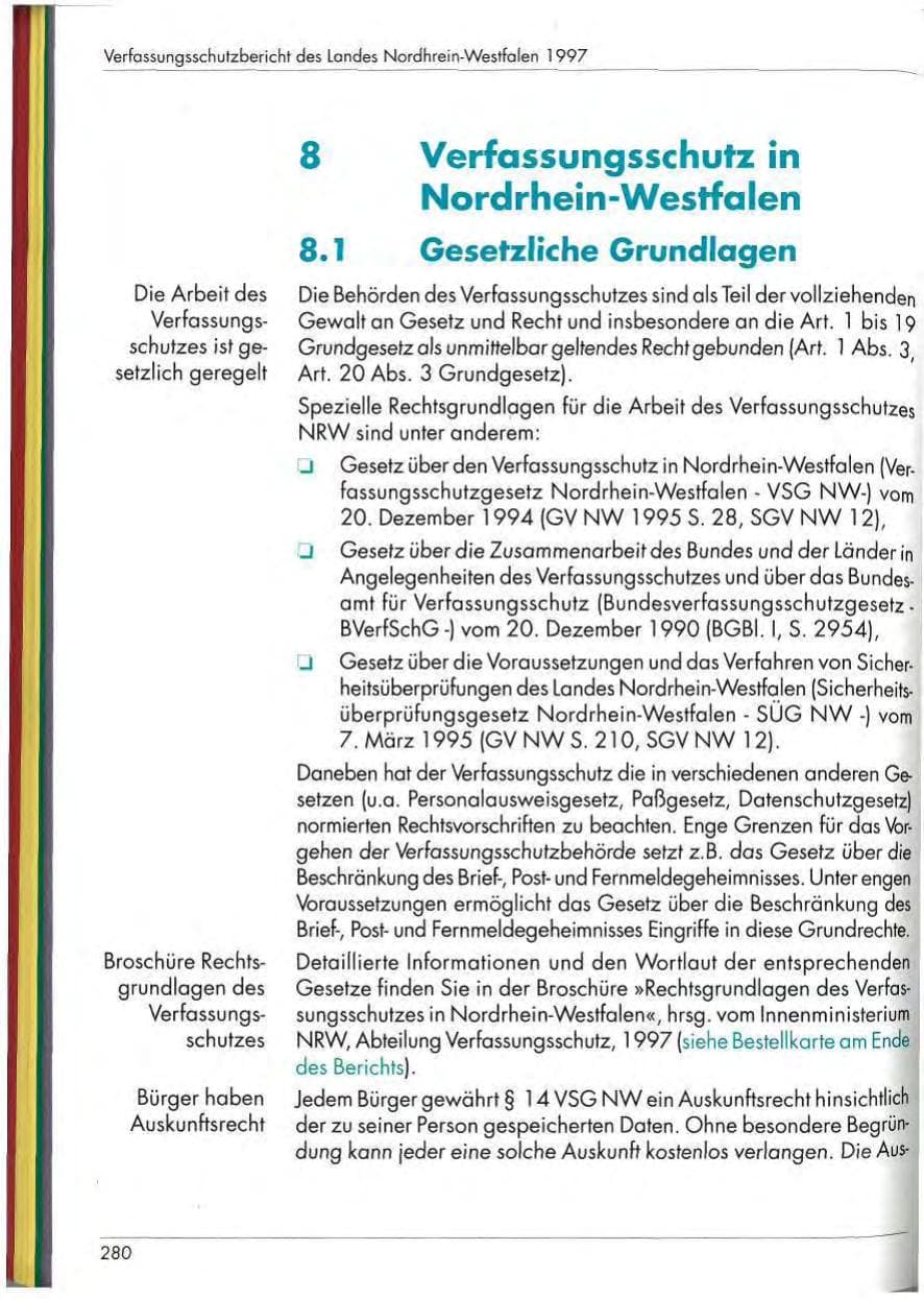 Seite 282 des Verfassungsschutzbericht 1997 Nordrhein-Westfalen