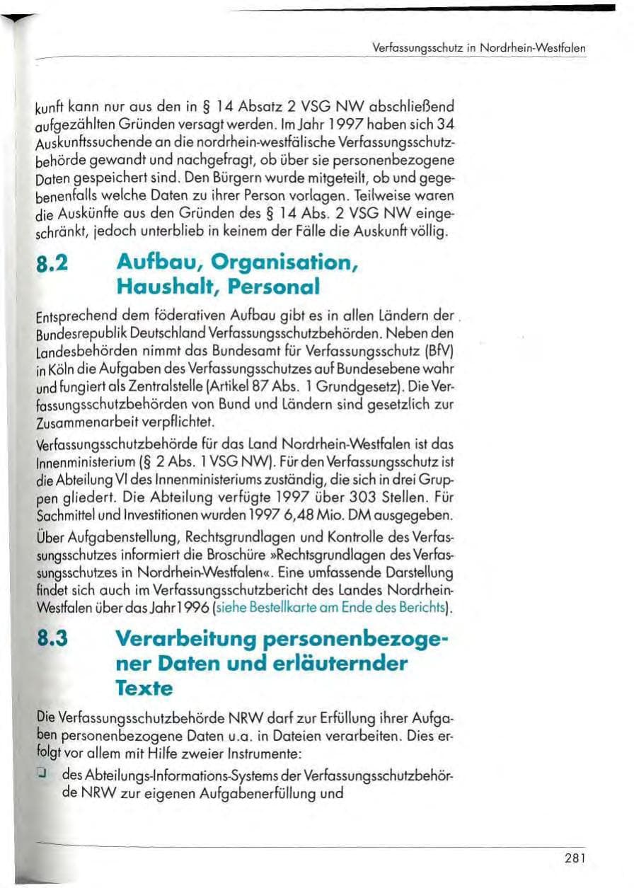 Seite 283 des Verfassungsschutzbericht 1997 Nordrhein-Westfalen
