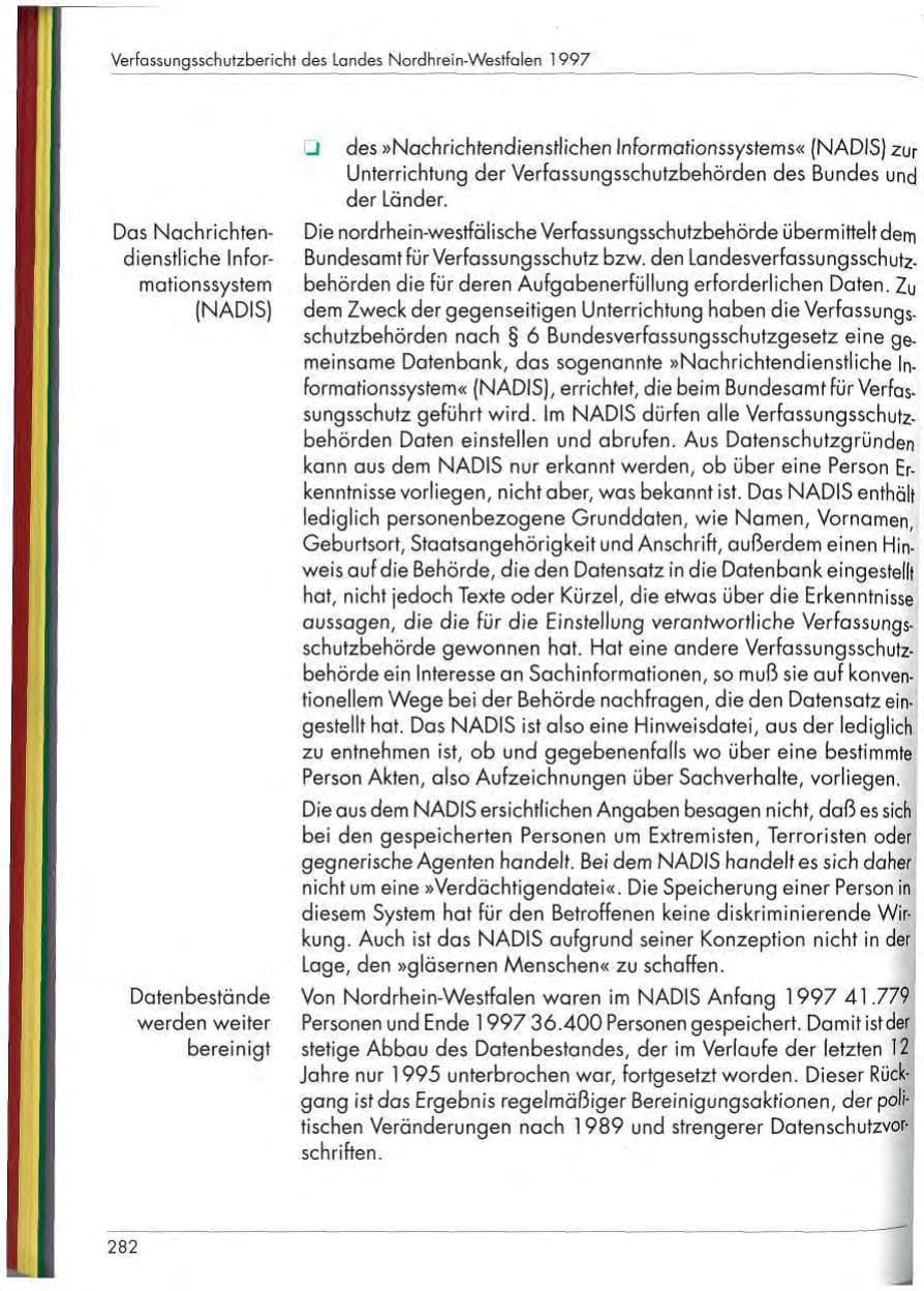 Seite 284 des Verfassungsschutzbericht 1997 Nordrhein-Westfalen