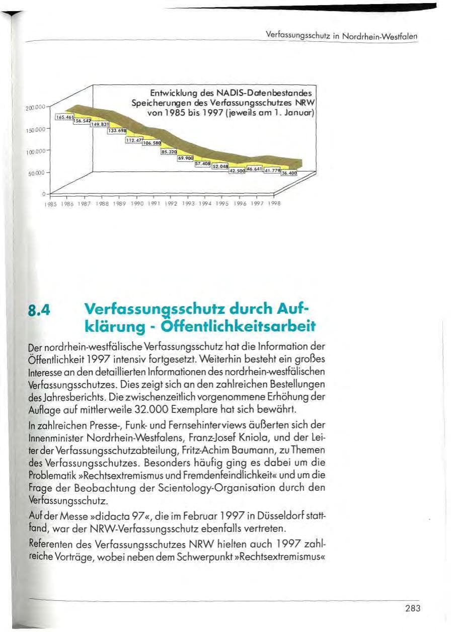 Seite 285 des Verfassungsschutzbericht 1997 Nordrhein-Westfalen