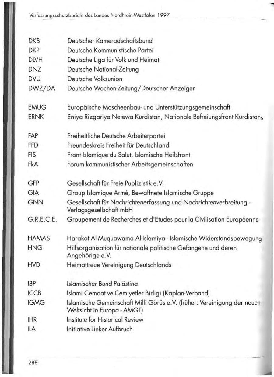 Seite 290 des Verfassungsschutzbericht 1997 Nordrhein-Westfalen