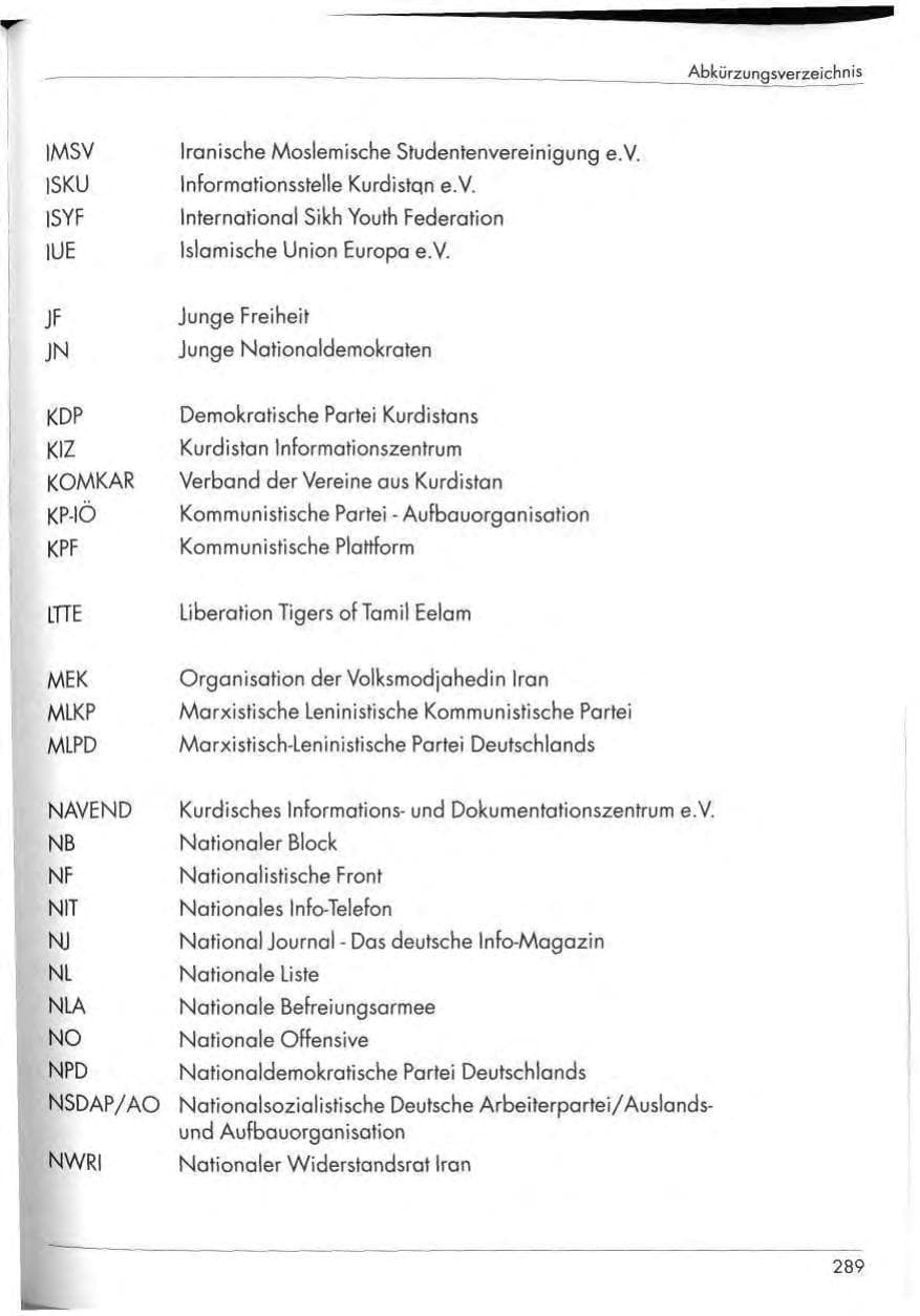 Seite 291 des Verfassungsschutzbericht 1997 Nordrhein-Westfalen