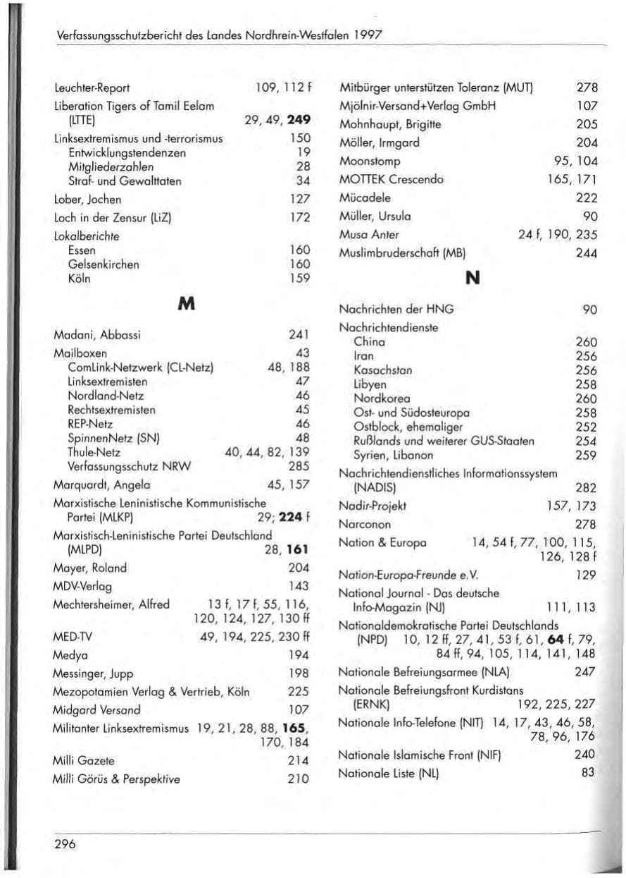 Seite 298 des Verfassungsschutzbericht 1997 Nordrhein-Westfalen
